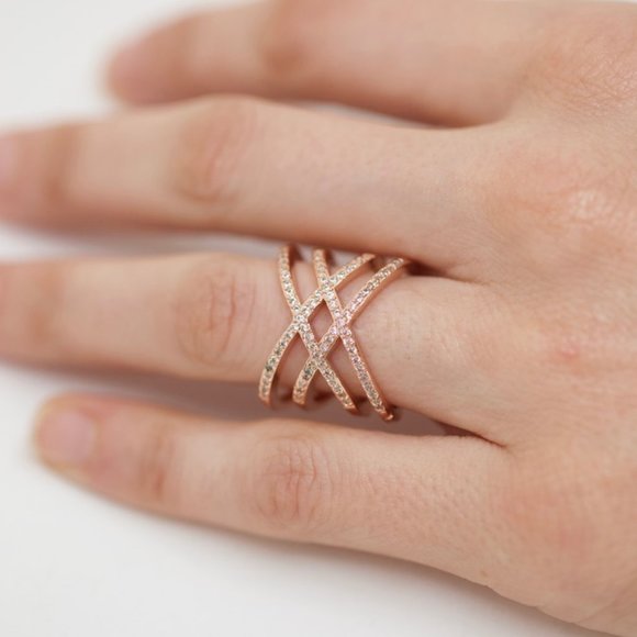 925S Rose Gold Dipped White Topaz Infinity Ring - Picture 2 of 7